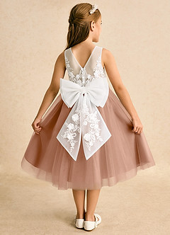 Azazie Lina Flower Girl Dresses Ivory Champagne Rose Ball-Gown Lace Dress image1