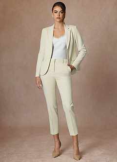 Whitney Ivory Refined Weave Performance Cropped Pants Suit