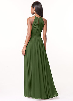 Azazie Cherish Bridesmaid Dresses Olive A-Line Pleated Chiffon Dress image2
