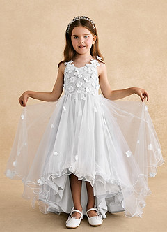 Azazie Celia Flower Girl Dresses White A-Line Lace Tulle Dress image4