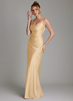 Azazie Agustina Robes de demoiselle d'honneur Robe Sirène en Satin extensible Corset Or image5