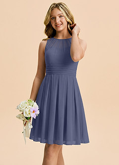 Azazie Bibiane Junior Stormy A-Line Pleated Chiffon Dress image4
