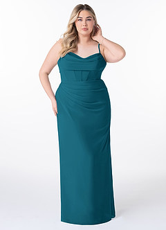 Azazie Mai Bridesmaid Dresses Ink Blue Sheath Pleated Chiffon Dress image7
