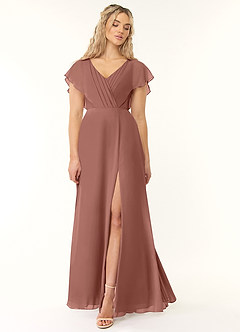 Azazie Rylee Bridesmaid Dresses Cedar Rose A-Line Pleated Chiffon Dress image1