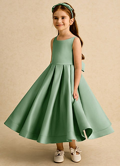 Azazie Babs Flower Girl Dresses Matcha Ball-Gown Pleated Matte Satin Dress image5