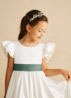 Azazie Aero Flower Girl Dresses Ivory Eucalyptus A-Line Pleated Cotton Dress image3