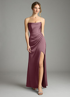 Azazie Leonis Bridesmaid Dresses Amethyst Mermaid Pleated Stretch Satin Convertible Dress image5