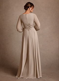 Azazie Yorba Mother of the Bride Dresses Taupe A-Line Lace Chiffon Dress image3