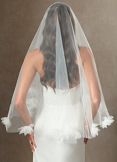 front 3D Flower and Pearl Elbow Length Draped Blusher Veil