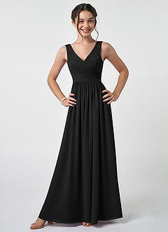 Azazie Keyla Junior Black A-Line Pleated Chiffon Dress image1