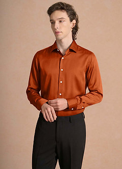 front Julian Burnt Orange Stretch Satin Dress Shirt