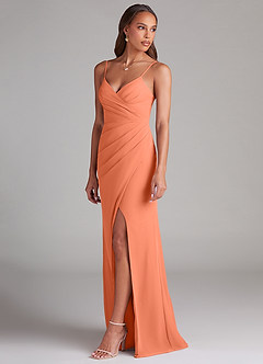Azazie Maci Bridesmaid Dresses Sunset Sheath Pleated Chiffon Dress image3