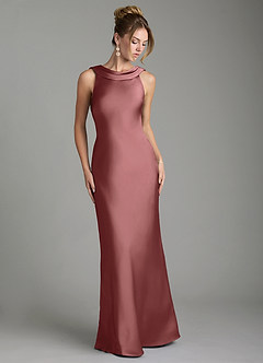 Azazie Aussie Bridesmaid Dresses Amethyst Sheath Pleated Stretch Satin Dress image1