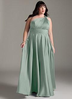 Azazie Charlize Bridesmaid Dresses Agave A-Line One Shoulder Stretch Satin Dress image11
