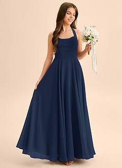 Azazie Kady Junior Robe Trapèze en Mousseline de soie Encolure en Forme de Cœur Bleu Marine Foncé image5