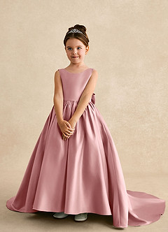 Azazie Mimia Flower Girl Dresses Dusty Rose A-Line Bow Matte Satin Dress image3