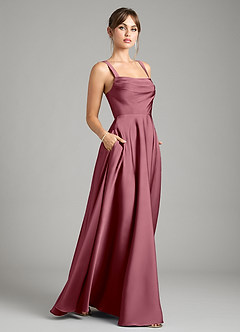 Azazie Shaude Bridesmaid Dresses Desert Rose A-Line Pleated Stretch Satin Dress image6