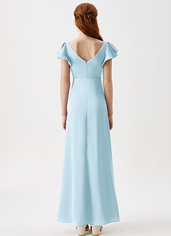 Azazie Omari Junior Sky Blue A-Line Pleated Stretch Satin Dress image7
