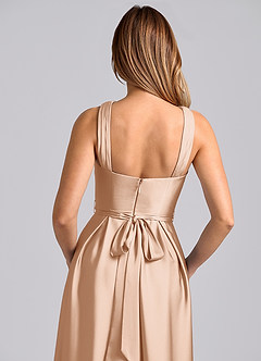 Azazie Dixie Robes de demoiselle d'honneur Robe Trapèze en Satin extensible Plissée Rose Perle image2