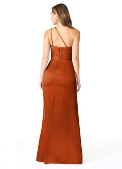 Azazie Eren Robes de demoiselle d'honneur Robe Sirène en Satin extensible Ue épaule Orange Brûlée image4