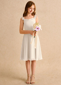 Azazie Pup Girls Formal Flower Girl Dresses White Alabaster A-Line Pleated Chiffon Dress image3
