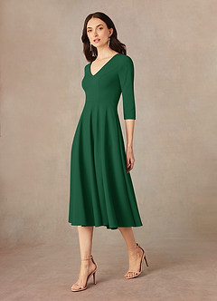 Azazie Nassif Abiti per la Madre della Sposa Abito A-Line in Crepe Elasticizzato Verde Scuro image2