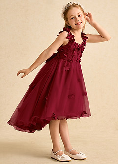 Azazie Tweety Flower Girl Dresses Burgundy A-Line Lace Tulle Dress image5