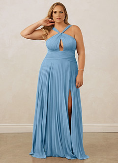 Christian Siriano Bridal for Azazie 1009 Bridesmaid Dresses Steel Blue A-Line Pleated Chiffon Dress image11