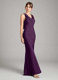 Azazie Rylina Bridesmaid Dresses Grape Mermaid Stretch Satin Dress image5