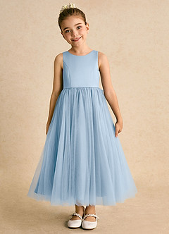 Azazie Solia Robe Demoiselle D'honneur Fillette Robe Princesse en Tulle Arc Poudre Bleue image3