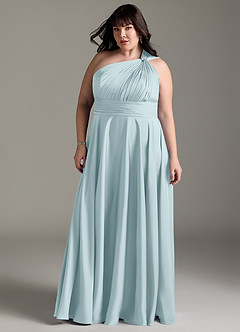 Azazie Charlize Brautjungfernkleider A-Linie One-Shoulder Stretch-Satin Kleid Nebel image5