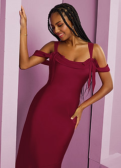 Barbie ♥ Azazie Jurken voor bruidsmeisjes Jurk van Stretch Satijn met Kolom Geplooid Bourgondië image14