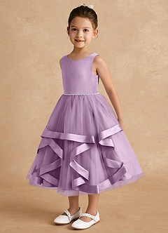 Azazie Posy Robe Demoiselle D'honneur Fillette Robe Trapèze en Tulle Perlé Glycine image3