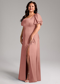 Azazie Fyona Bridesmaid Dresses Rosette A-Line Pleated Stretch Satin Dress image10