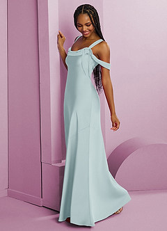 Barbie ♥ Azazie Bridesmaid Dresses Mist Sheath Pleated Stretch Satin Dress image11