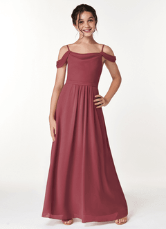 Azazie Alivia Junior A라인 오프 더 숄더 쉬폰 플로어 길이 주니어 신부 들러리 드레스 image1