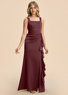 Azazie Adrienne Junior Sangria Sheath Pleated Stretch Satin Dress image6