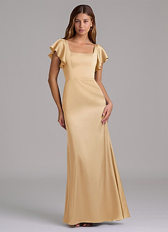 Azazie Elkie 신부 들러리 드레스 인어 스퀘어 네크라인 스트레치 새틴 바닥 길이 드레스 image1