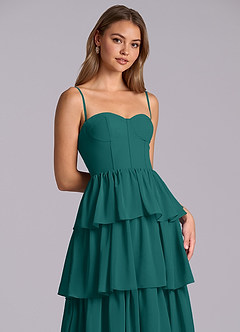 Azazie Faye Robes de demoiselle d'honneur Robe Trapèze en Mousseline de soie Encolure en Forme de Cœur Paon image2