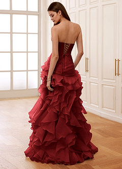 Christabelle Burgundy Corset Rhinestone Sheer Lace Prom Dress image2