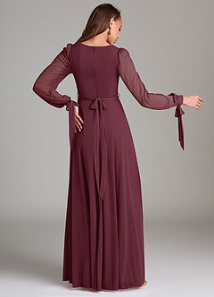 Azazie Leonia Bridesmaid Dresses Cabernet A-Line Long Sleeve Mesh Dress image4