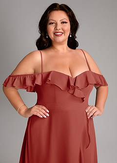 Azazie Lyra Bridesmaid Dresses Terracotta A-Line Chiffon Convertible Dress image17