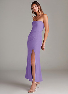 Azazie Leonis 신부 들러리 드레스 인어 스트랩리스 쉬폰 발목 길이 드레스 image3