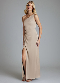 Azazie Adhara Jurken voor bruidsmeisjes Jurk van Stretch Satijn met Kolom One-Shoulder Vorst image8