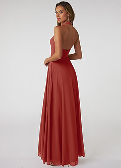 Azazie Tessie Bridesmaid Dresses Terracotta A-Line V-Neck Pleated Chiffon Dress image2