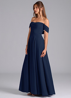 Azazie Almina Vestidos de damas de honor Vestido de Azul Marino Oscuro de Gasa de Corte en A Convertible con Vestidos sin tirantes image6