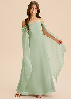 Azazie Moana Junior Linia A Pofałdowany Szyfon Długość podłogi Młodsza druhna Sukienka image4