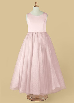Azazie Muni Flower Girl Dresses Blushing Pink A-Line Bow Tulle Dress image3