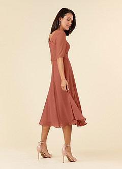 Azazie Naomi Mother of the Bride Dresses Clay A-Line Boatneck Pleated Chiffon Dress image4