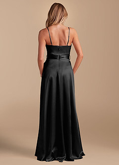 Azazie Sophia Bridesmaid Dresses Black A-Line with Pockets Metallic Satin Dress image8